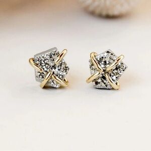 Gold Druzy Stone Stud Earrings